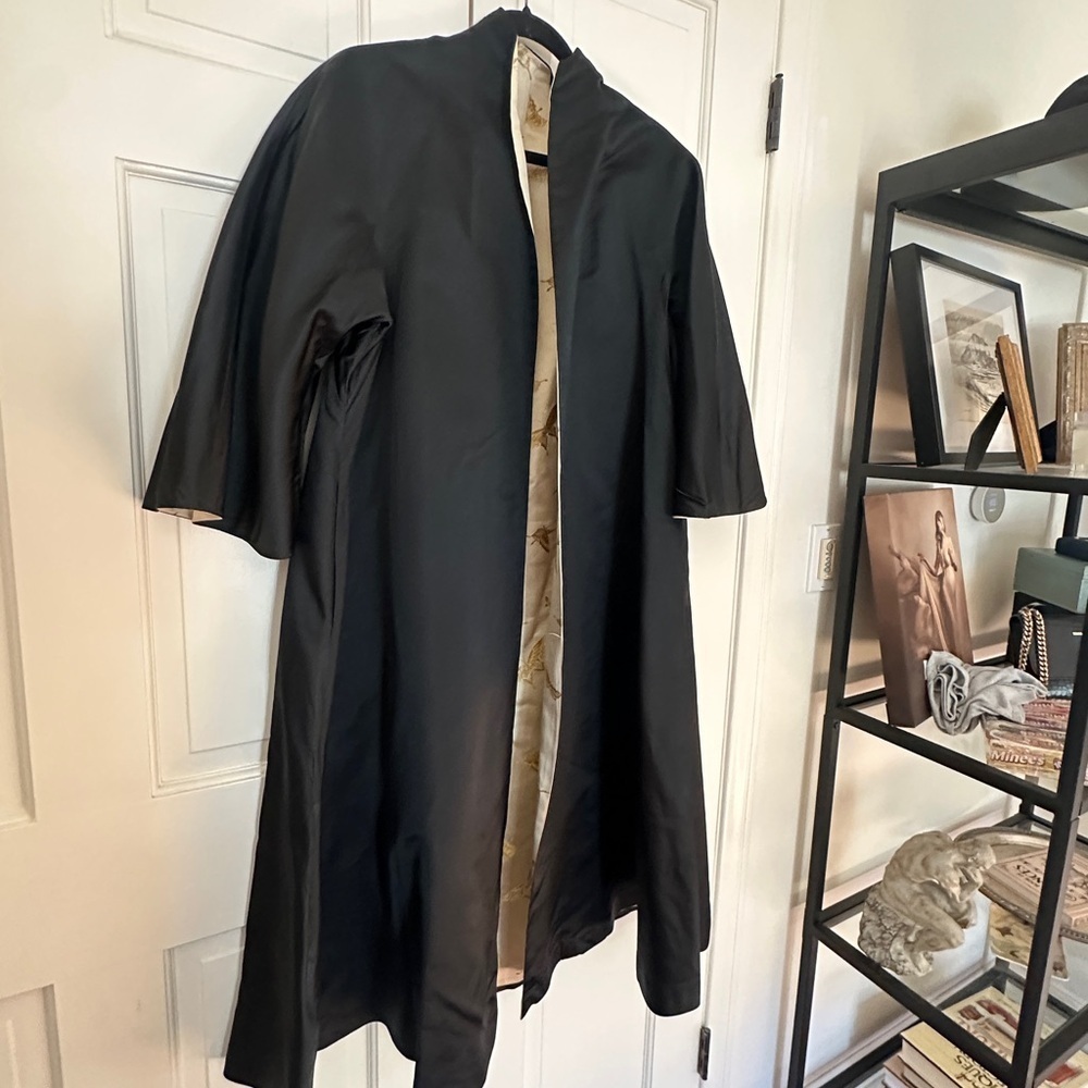 Rare 1950s Chinese kimono sleeve Black Long reversible Evening - Picture 10 of 12